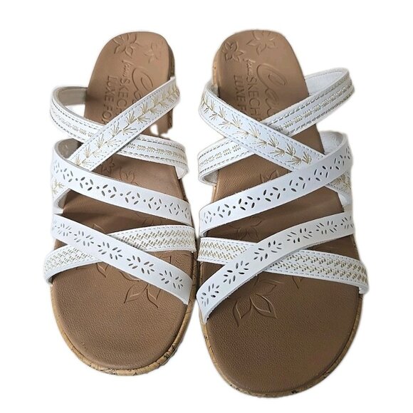 Cali from Sketchers NIB Beverlee Women's White Tiger Pose Wedge Sandal Size 8 - Picture 2 of 10